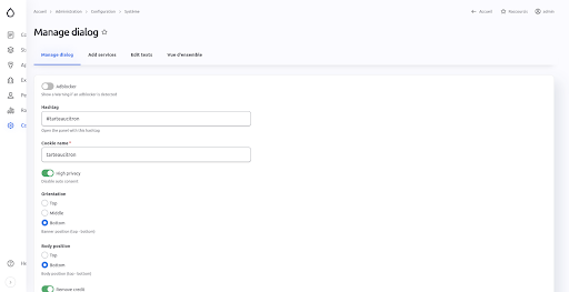 Manage dialog Tacjs Drupal