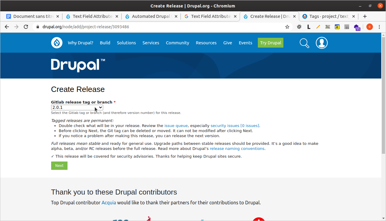 La page du release